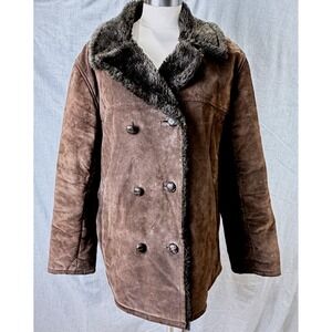 Camera Collection Brown Leather Coat Faux Fur‎ Lined XL
